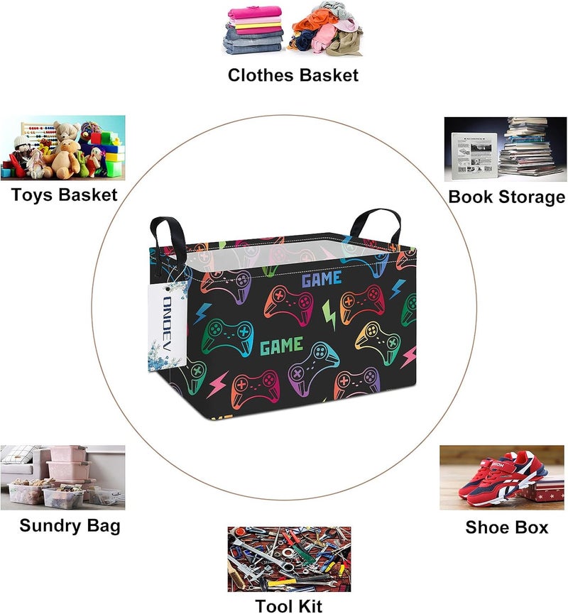 ONOEV Rectangular Foldable Handle Storage Basket,toy Organization Bin,Versatile Clothes Container,Boys and Girls Gift Box(GAME) - Image 3